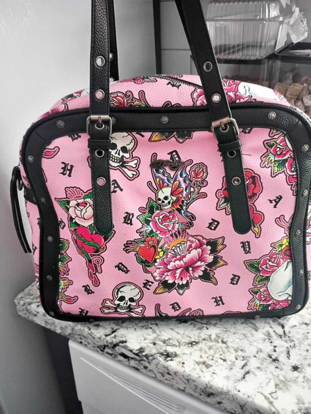 Ed Hardy Floral Shoulder Bag in Pink & Black